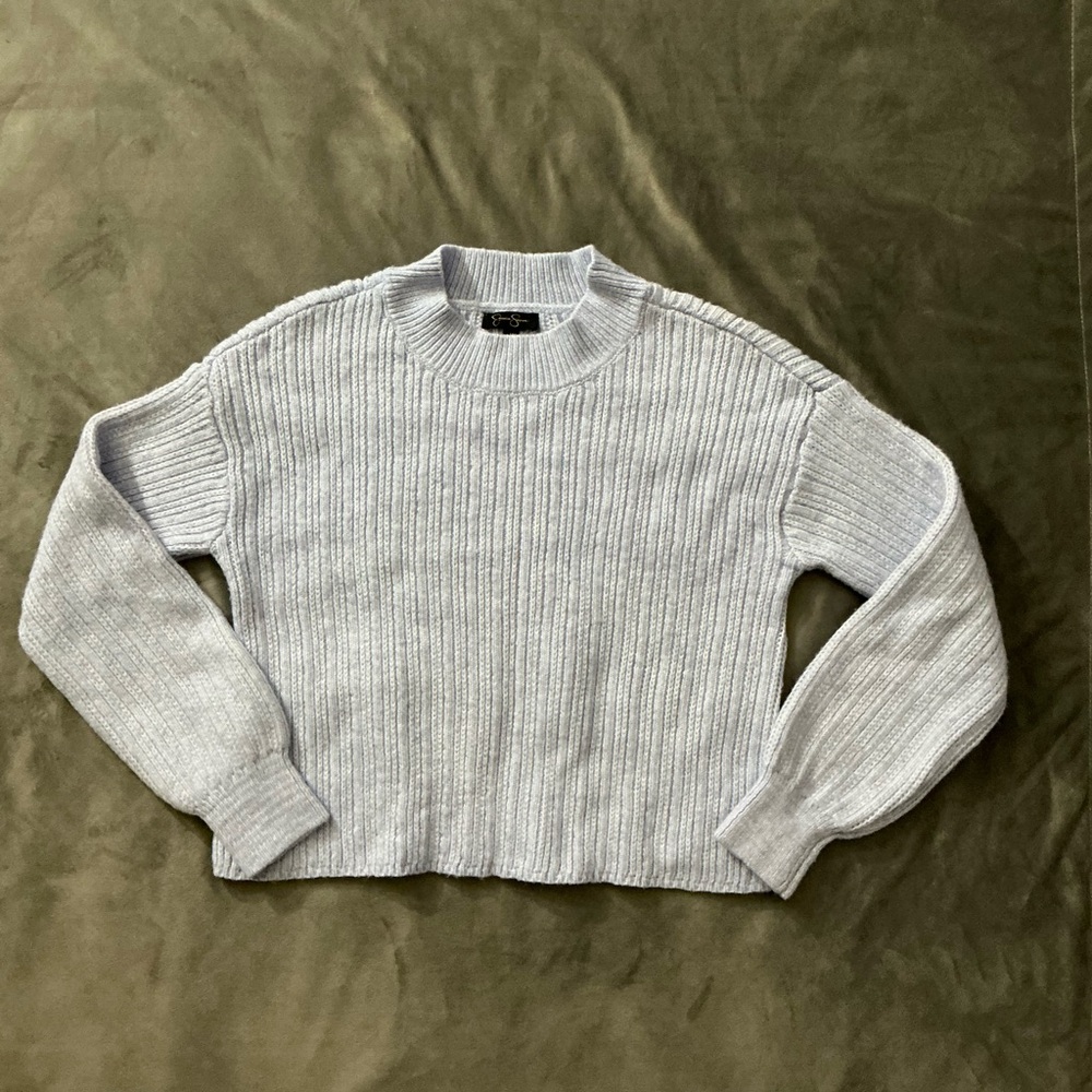 Jessica Simpsons Baby Blue Cropped Crewneck Long sleeve Sweater